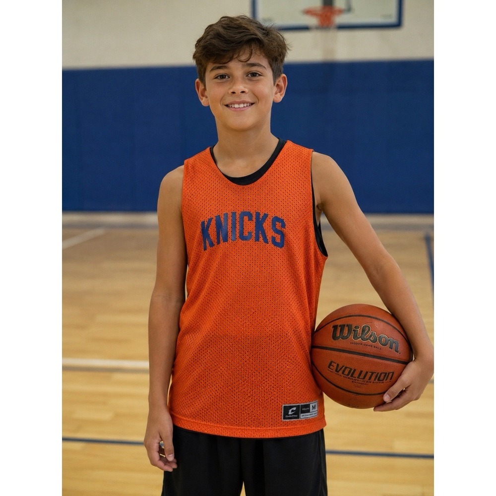 Champro Youth M Reversible Knicks #1 Mesh Basketball Practice Jersey Orange